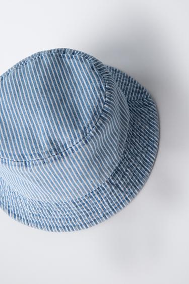 STRIPED DENIM BUCKET HAT - Blue by Zara - Image 1