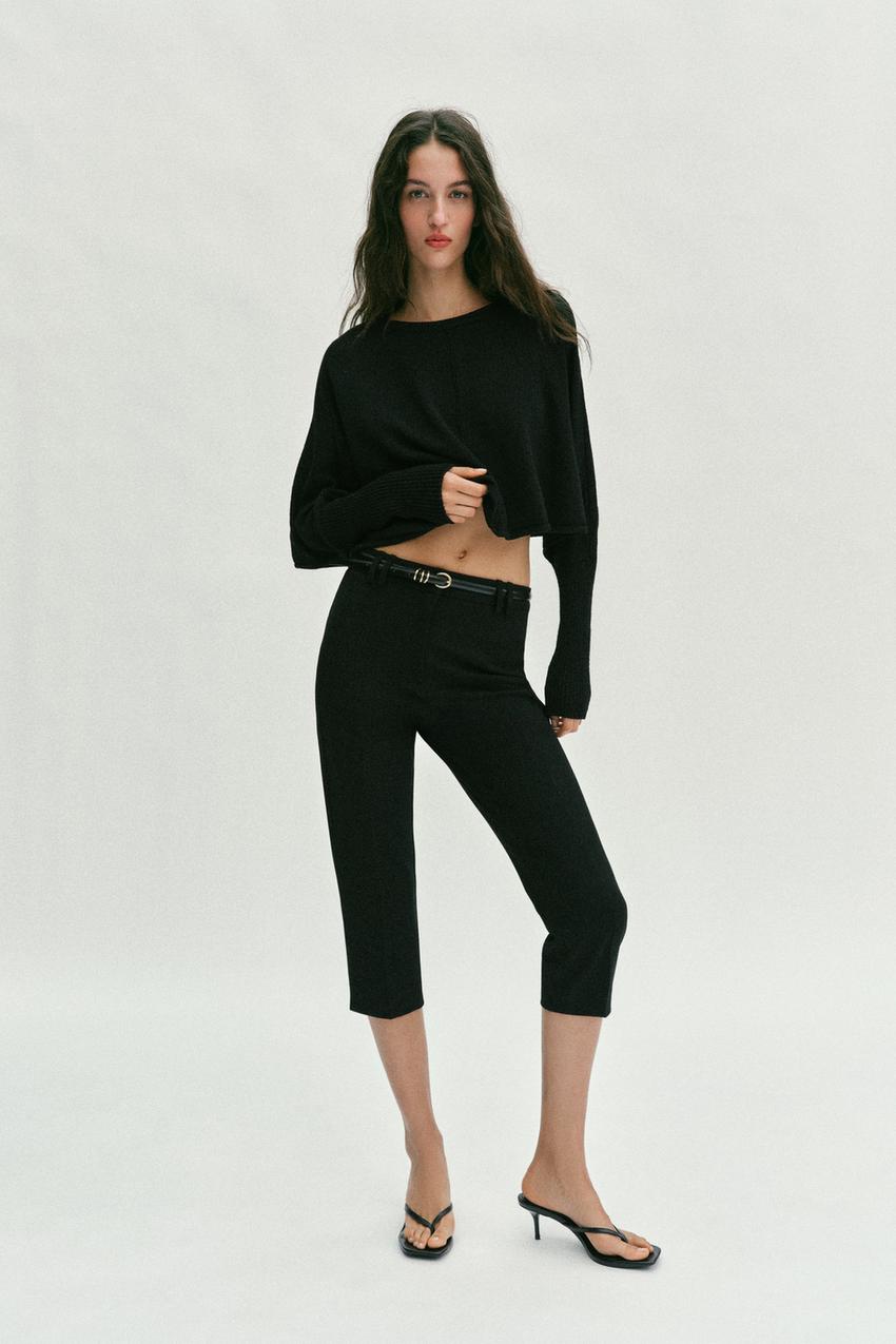 Zara - Belted Capri Pants - Black - Xl - Woman Zara - Belted Capri Pants - Black - Xl - Woman