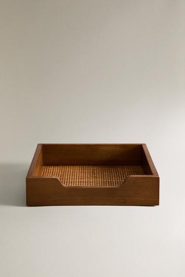 WOOD AND RATTAN NAPKIN HOLDER - Brown by Zara