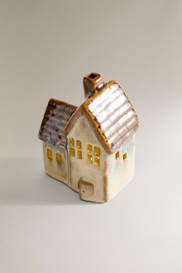 CHRISTMAS PORCELAIN HOUSE DECORATION WITH LIGHT - Brown by Zara - Image 1