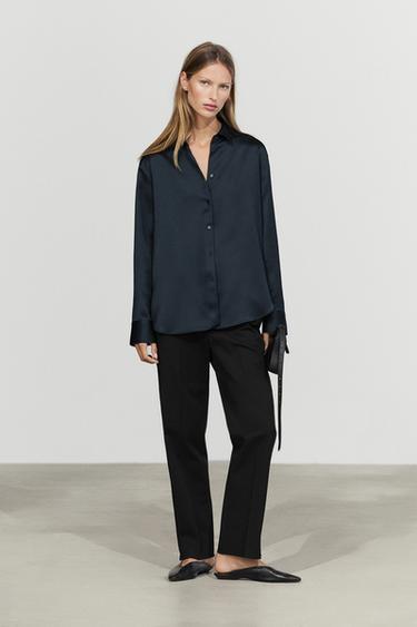 Flowing satin shirt — Navy blue 2