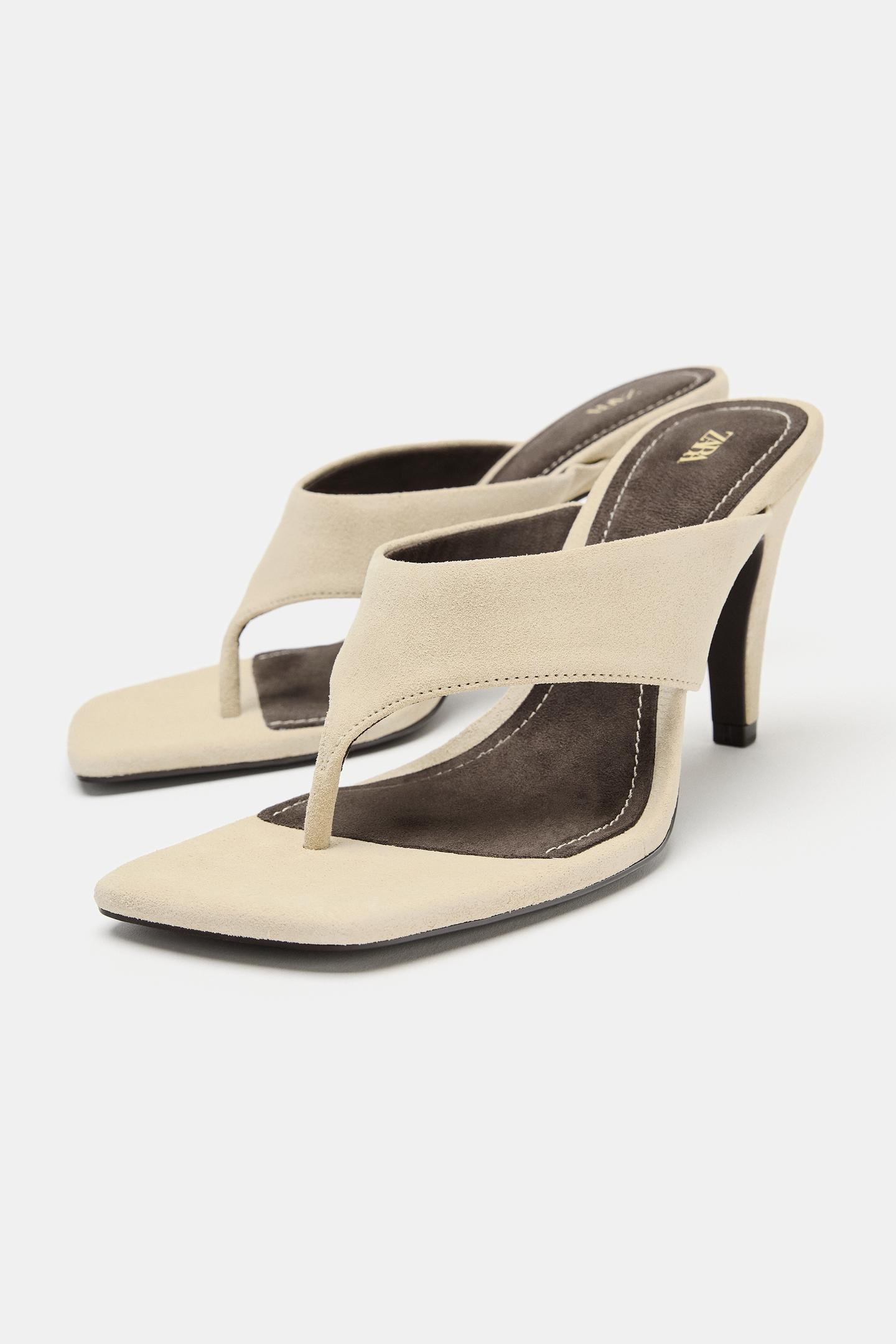 Женские сандалии Zara Suede Heeled, цвет: Молочный белый — фото 3