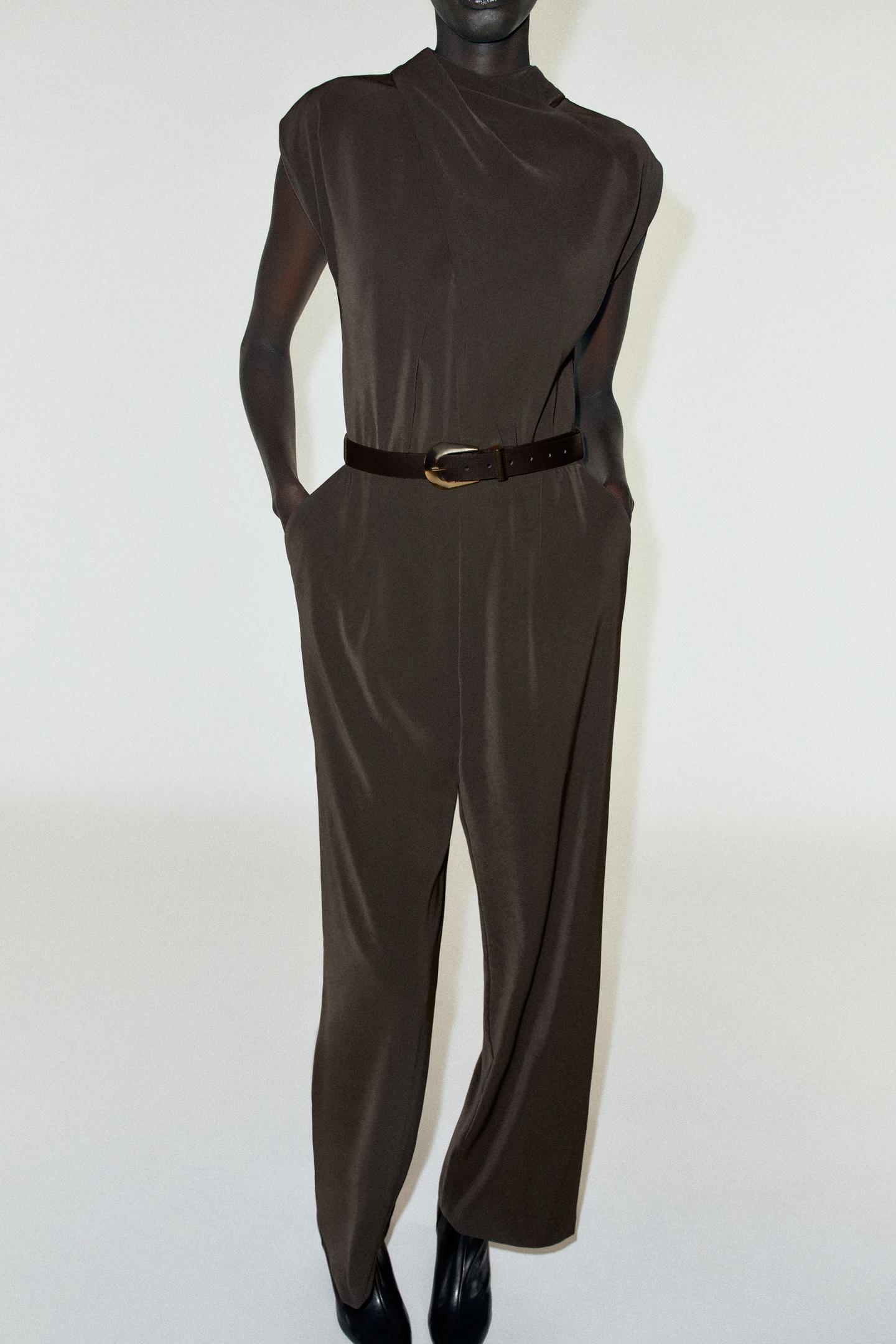 Женский комбинезон Zara Belted Jumpsuit, цвет: Тёмный хаки — фото 2