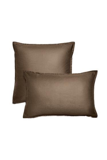 SATEEN JACQUARD PILLOWCASE (300 THREAD COUNT) - Brown / Taupe by Zara