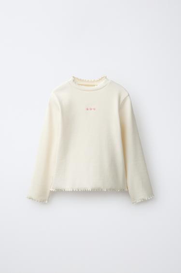 CAMISETA RIB FLORES BORDADAS - Crudo de Zara