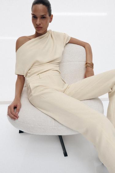 Zara ASYMMETRIC DRAPED BLOUSE ZW COLLECTION LIMITED EDITION - Ecru