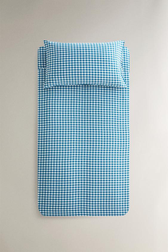 HOUSSE DE COUETTE ENFANT GAZE À CARREAUX - Bleu roi de Zara - Image 0