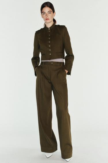 WIDE-LEG DARTED TROUSERS - Khaki by Zara - Image 0