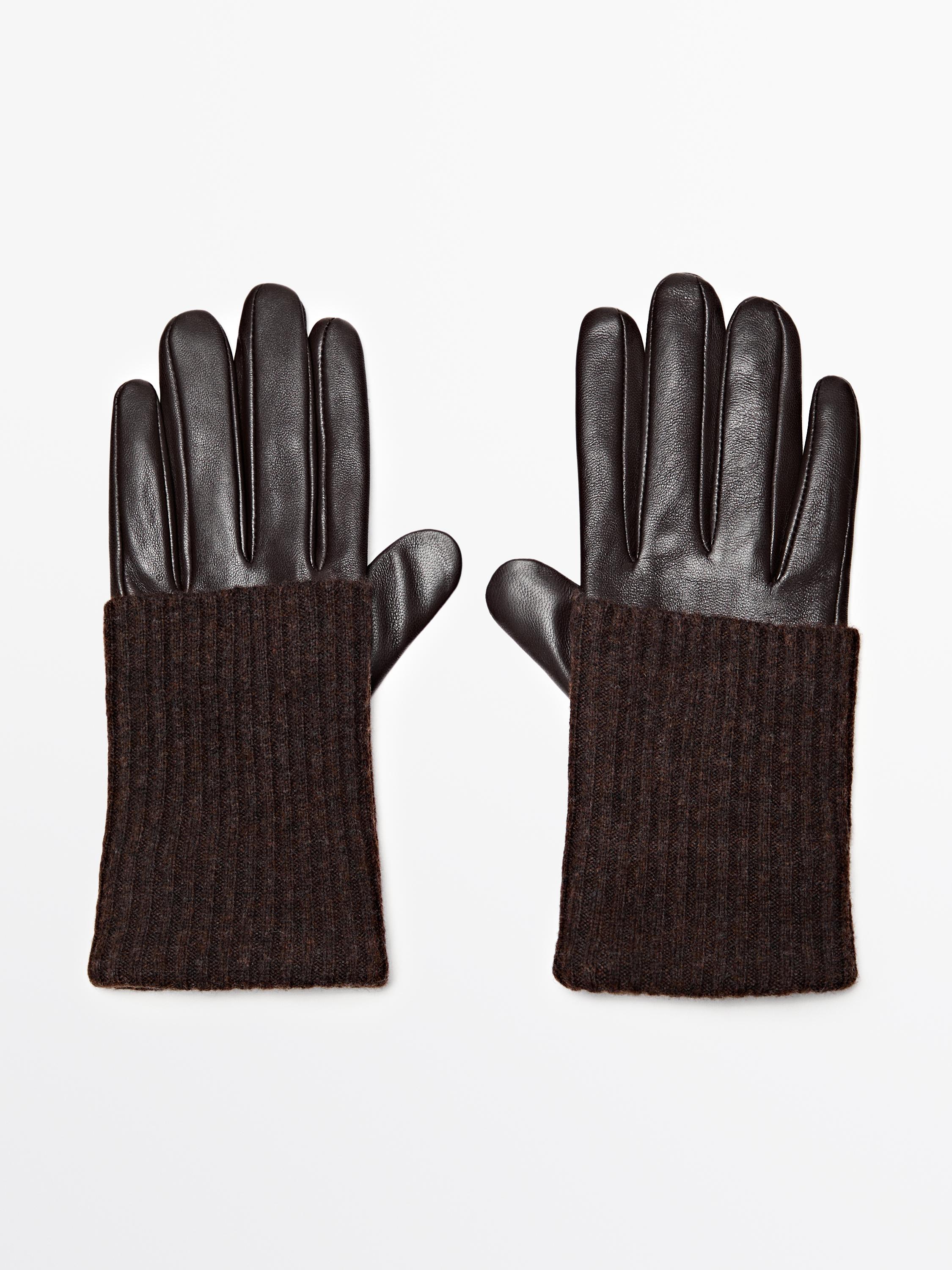 Contrast nappa leather and knit gloves