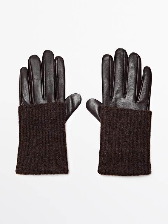 Contrast nappa leather and knit gloves