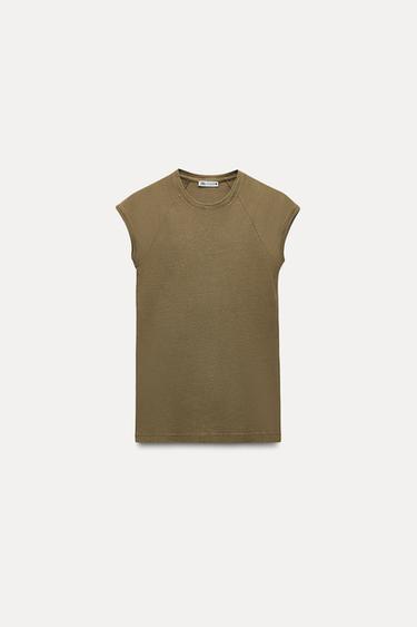 CAMISETA ALGODÓN LAVADA - Oliva de Zara