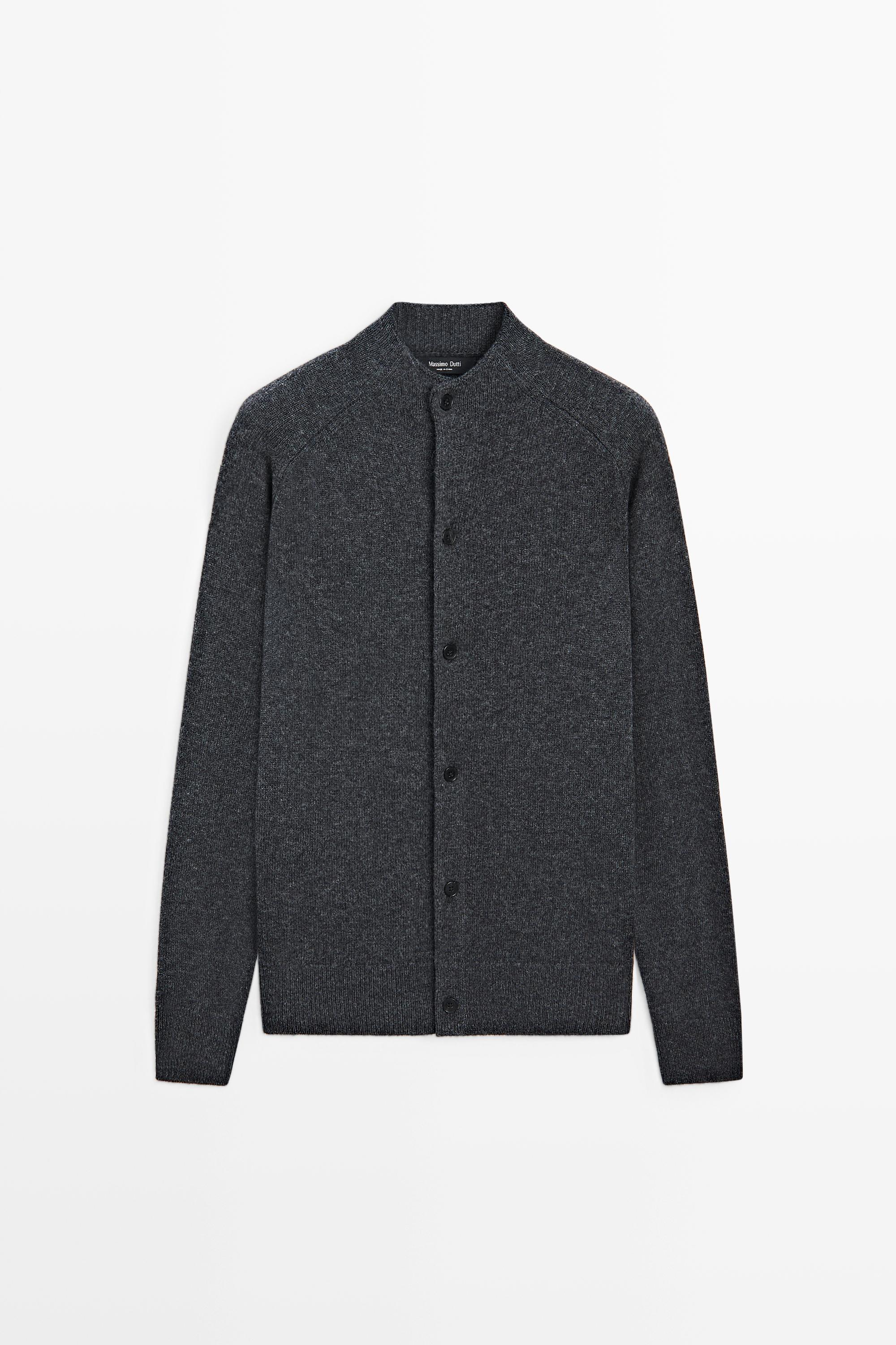 Cardigan en maille à col montant, mélange laine