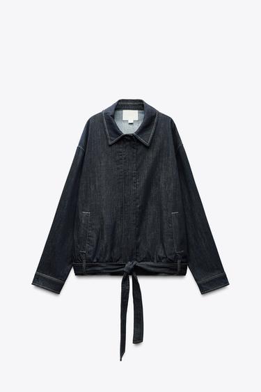 TRF DENIM JACKET WITH BELT - Dark indigo by Zara