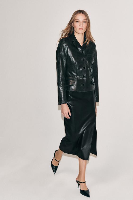 BLAZER CUIR 100% SURPIQÛRES ZW COLLECTION - Noir délavé de Zara - Image 5