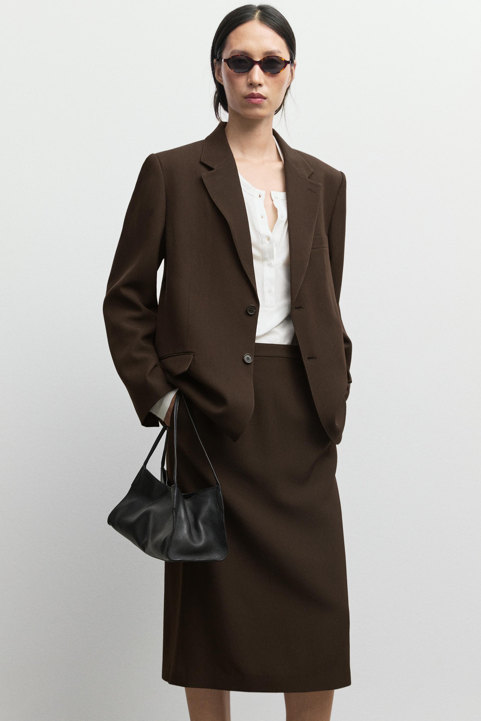 Straight wool blend midi skirt