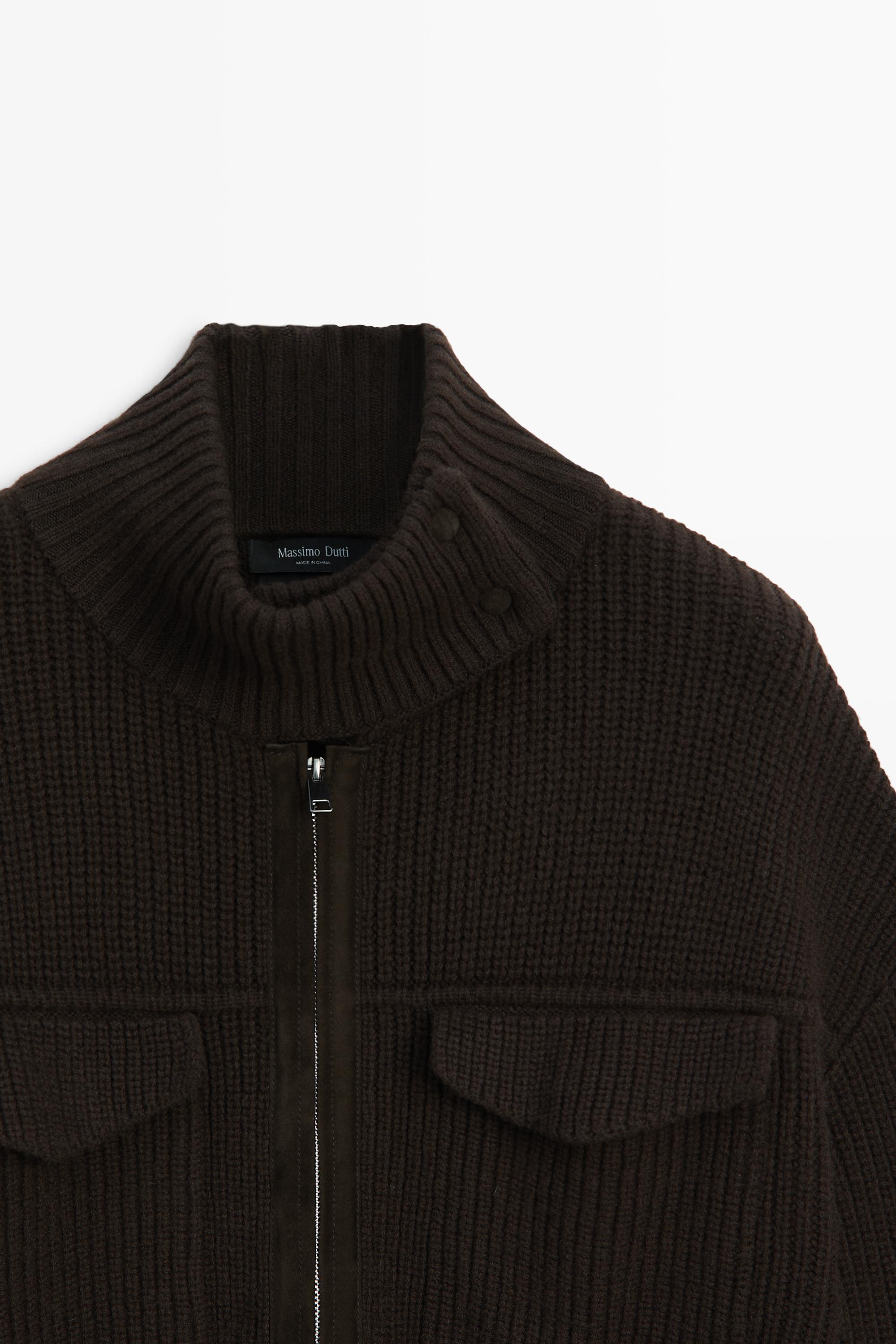 Mixed-Knit Suede Pocket Cardigan - Brown | ZARA United States