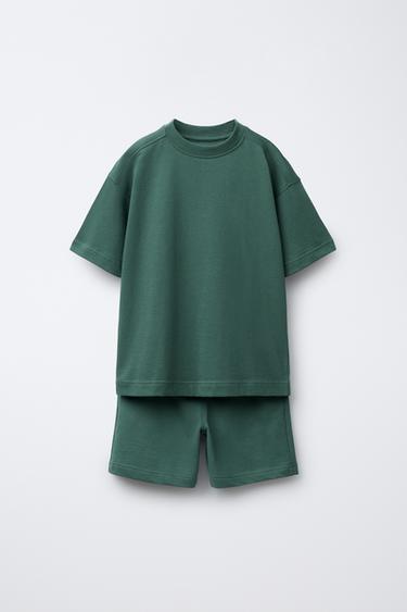 BASIC PLUSH T-SHIRT AND BERMUDA SHORTS SET - Mid-green by Zara