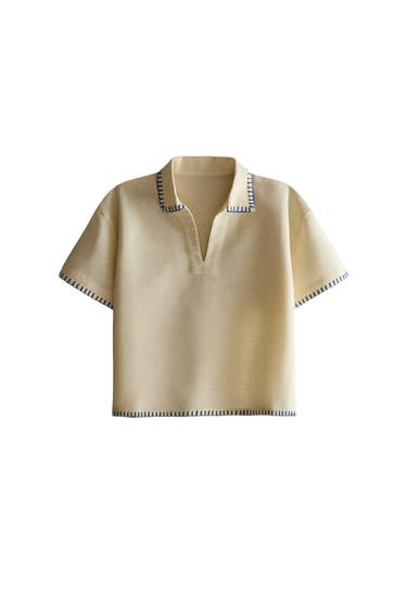 قميص بولو شاطئ ستيتش للأطفال - كريمي الخاص بـ Zara
