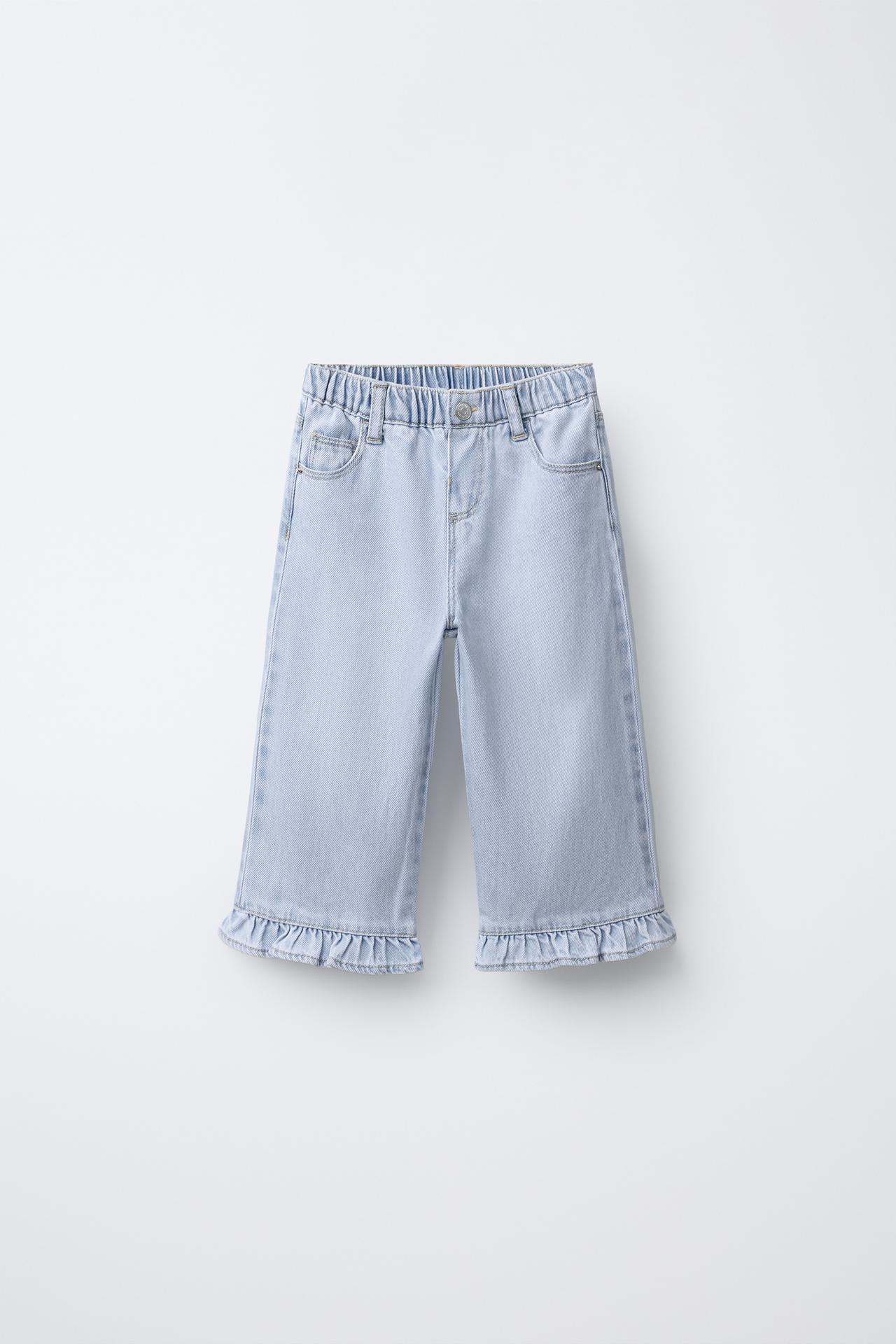 RUFFLED CULOTTE JEANS — Light blue