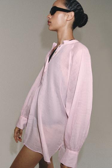ZW COLLECTION FLOWING SHIRT WITH RAMIE - Pink by Zara