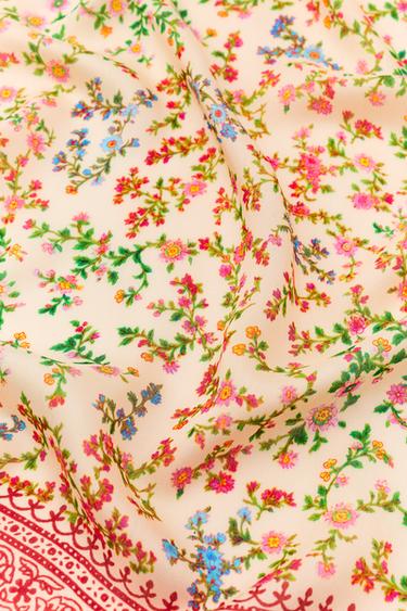 FLORAL BEADED SILK BANDANA SCARF - Ecru by Zara - Image 2