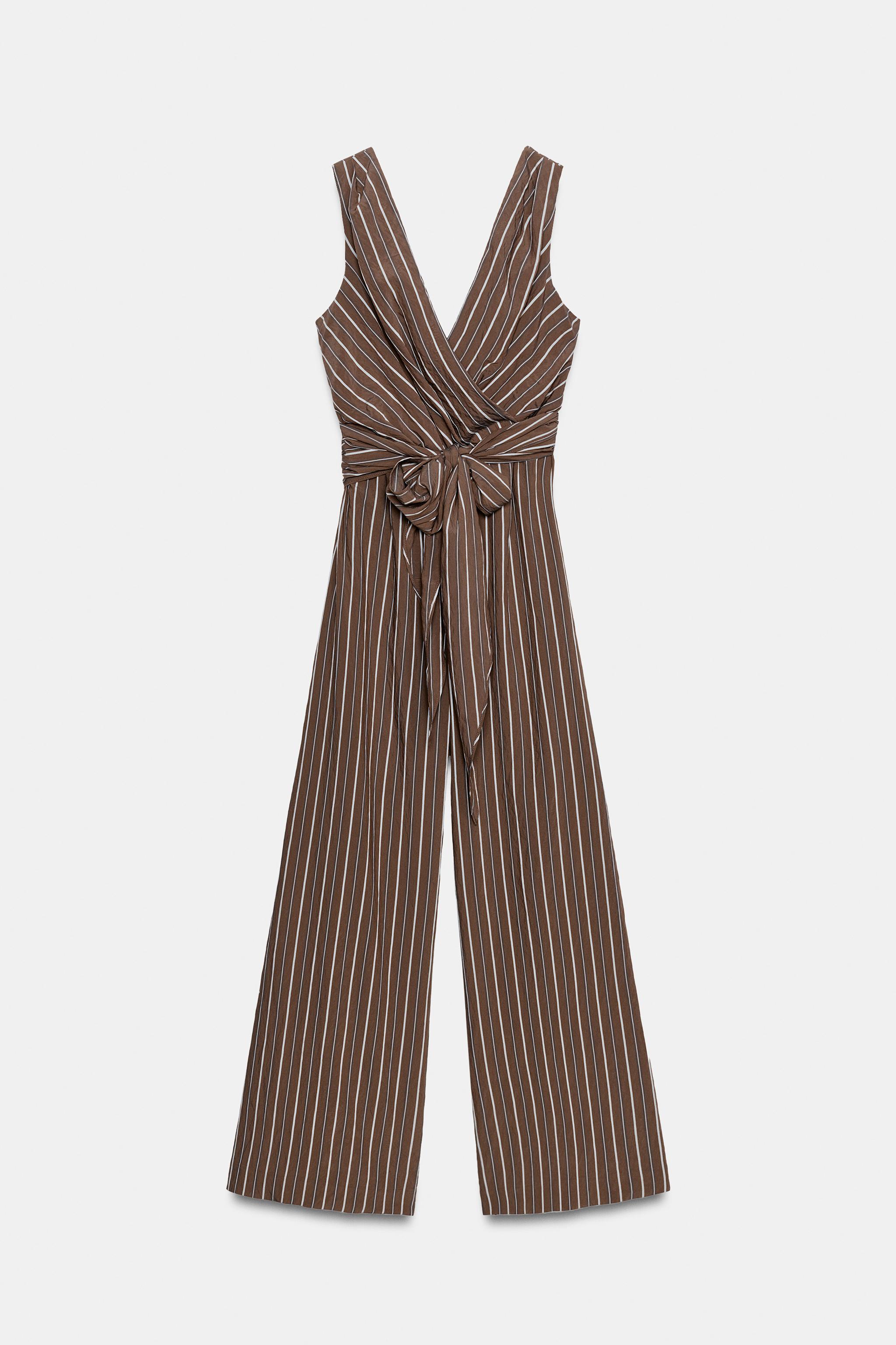 STRIPED BELTED JUMPSUIT