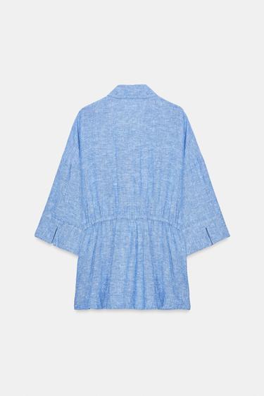 LINEN BLEND SAFARI SHIRT - Light blue by Zara - Image 8