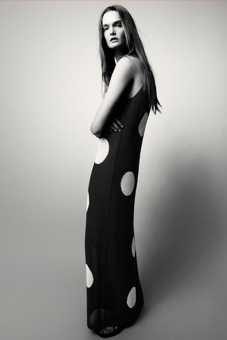 Vestido Largo Zapatos Para Vestido Negro Con Lunares Blancos