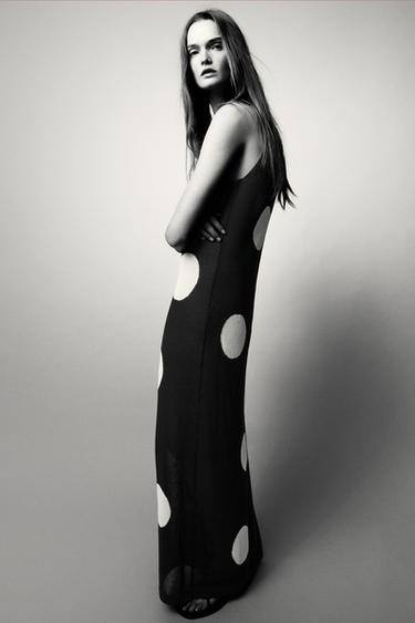 VESTIDO LONGO PUNTO LUNARES - Negro / Branco de Zara - Imaxe 0