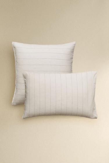 STRIPED COTTON LINEN PILLOWCASE - Oyster-white by Zara - Image 0