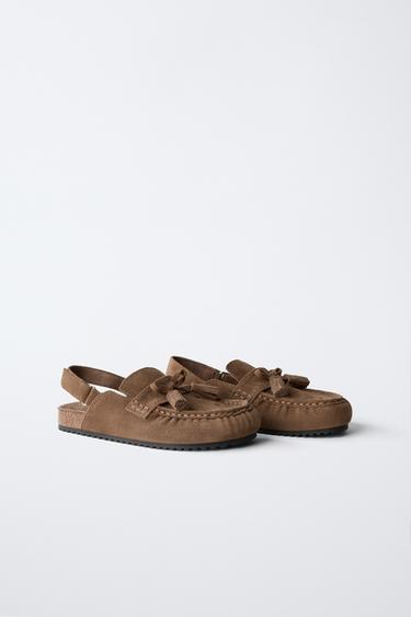 LEATHER CLOGS WITH TASSELS - Brown by Zara - Image 1