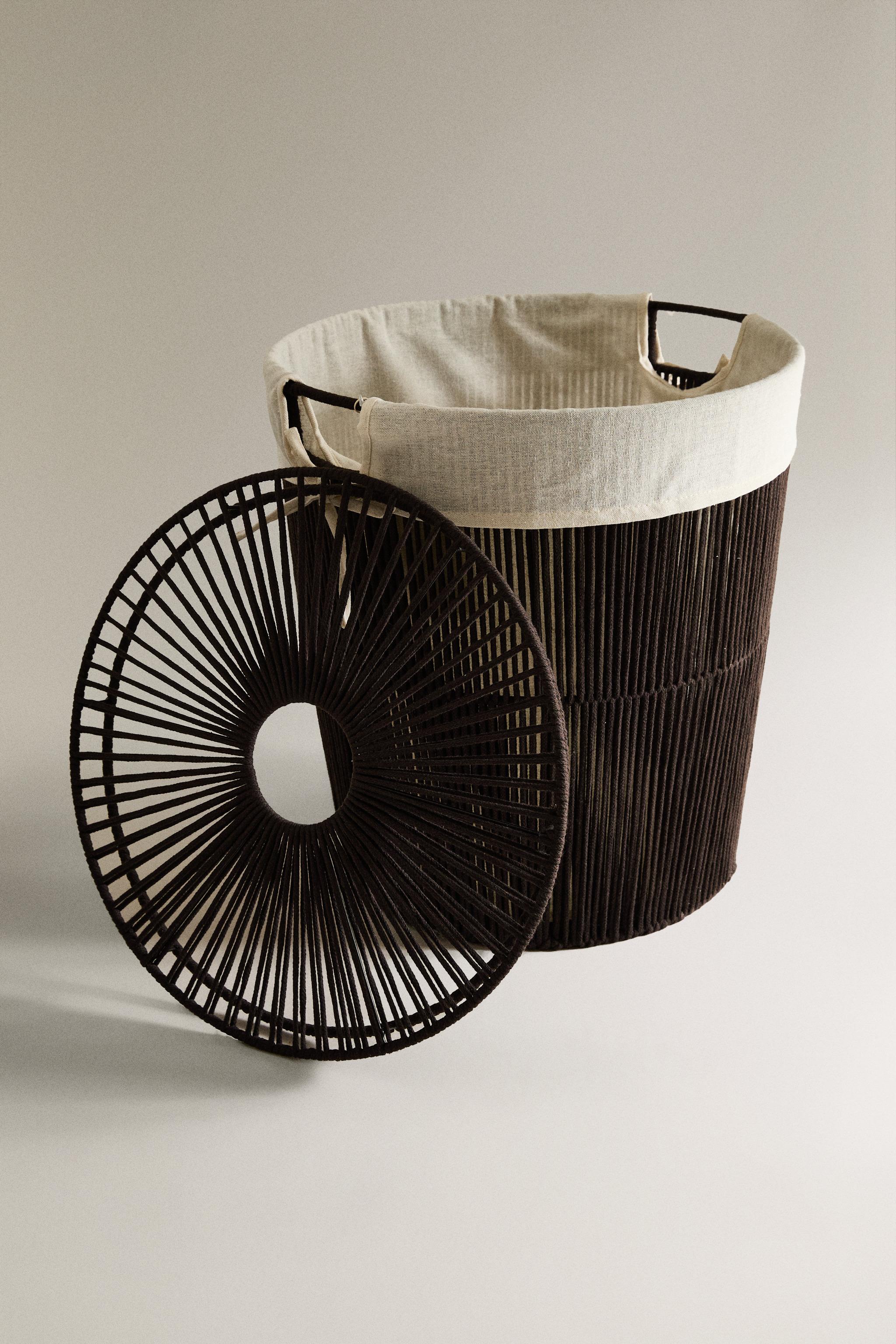 FABRIC-LINED LAUNDRY BASKET — Dark brown