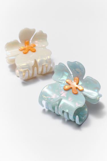 Zara PACK OF TWO FLOWER HAIR CLIPS - Ecru