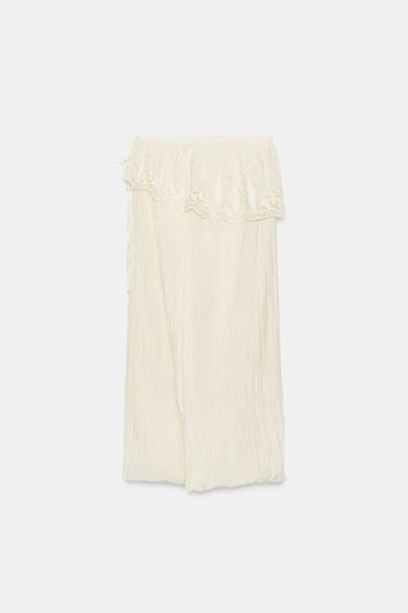 ZW COLLECTION EMBROIDERED SASH MIDI SKIRT - Ecru by Zara - Image 3