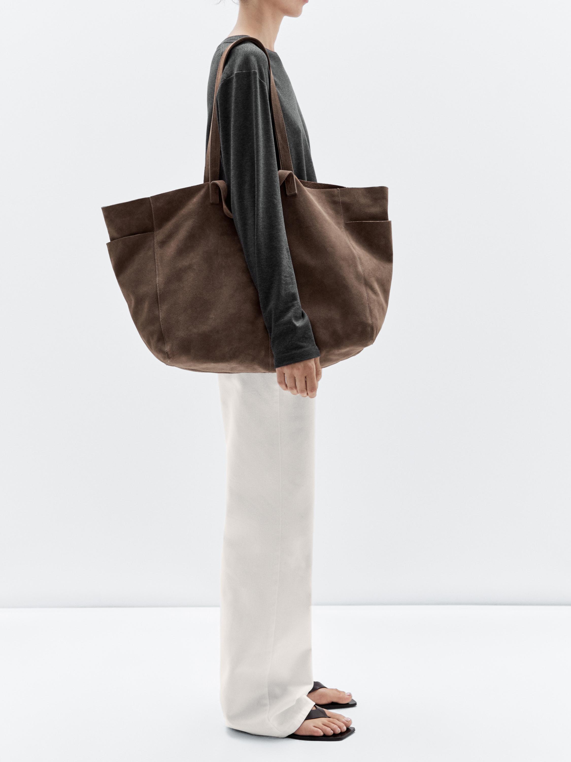 Grand sac cabas en croûte de cuir