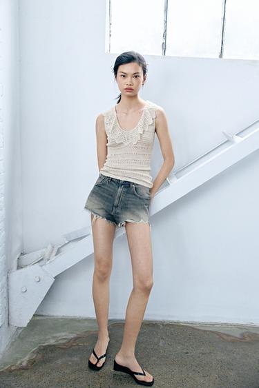 Zara 鏤空荷葉邊針織上衣 - 裸色
