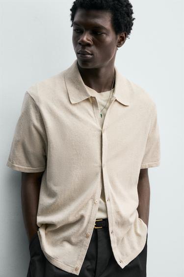 CHEMISE EN MAILLE COTON ET LIN - brun de Zara - Image 4