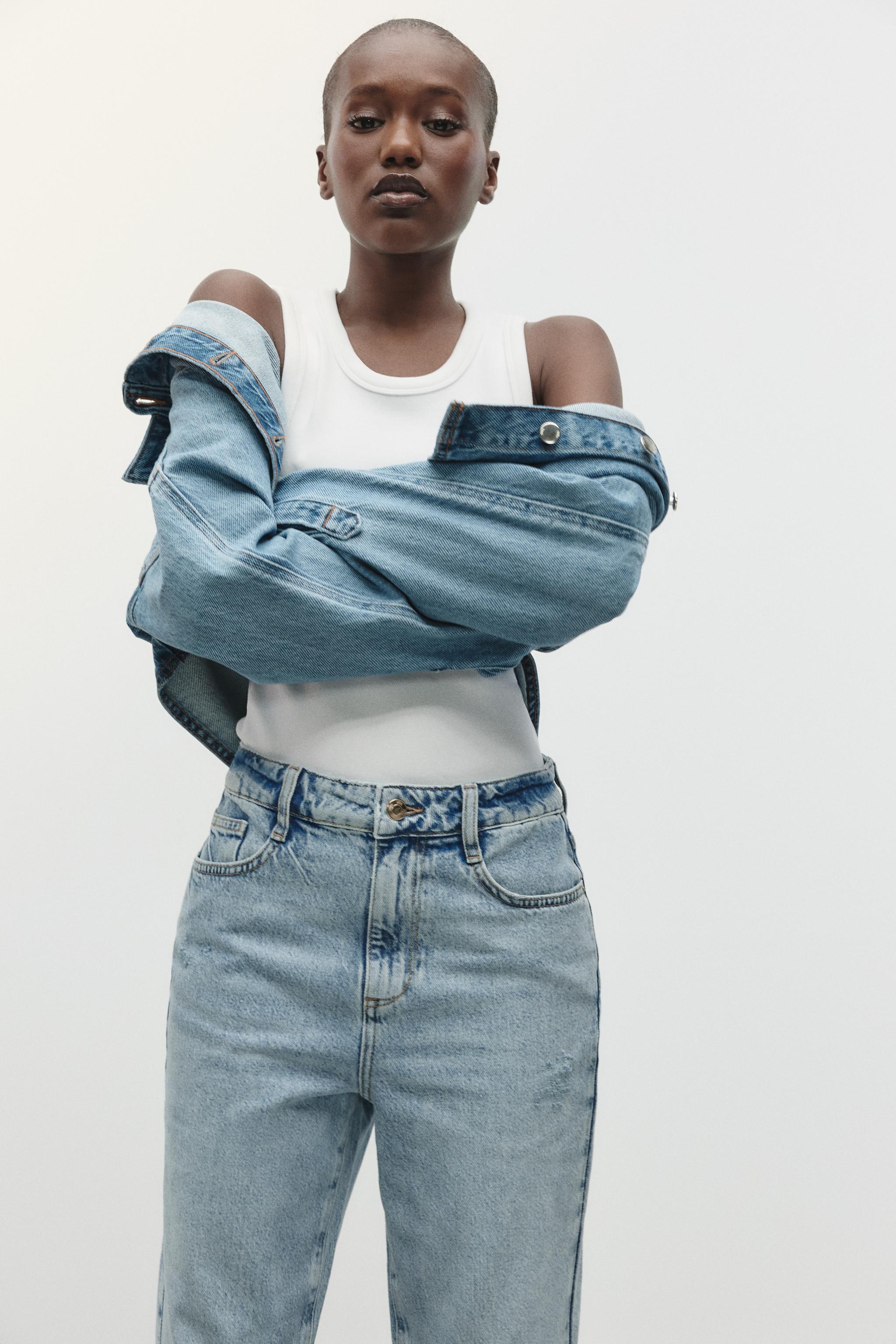 Z1975 HIGH WAIST STRAIGHT LEG RIPPED JEANS - Light blue
