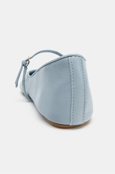 BALLERINES EN CUIR - Bleu de Zara - Image 5