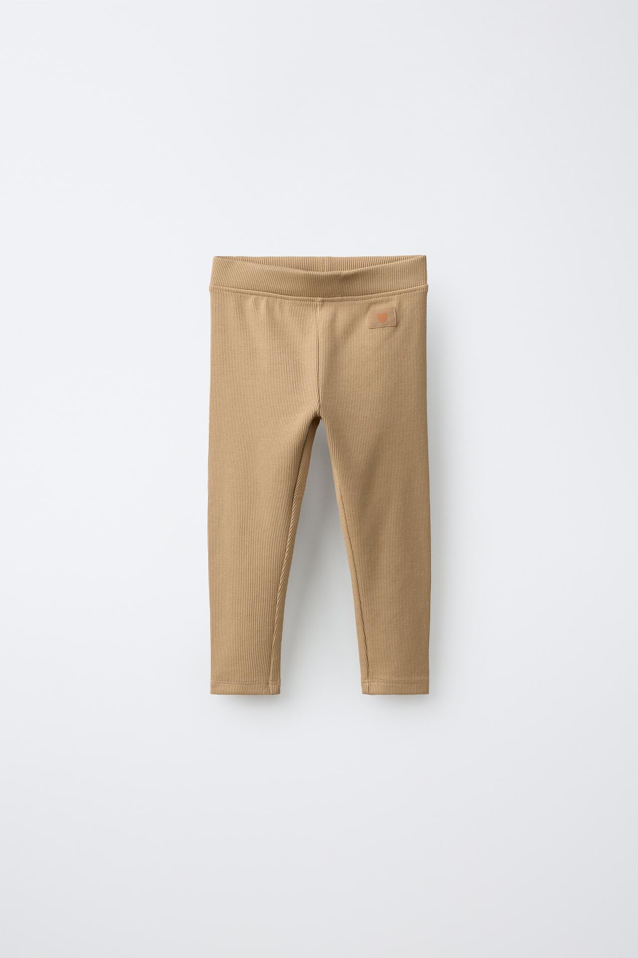 LABEL DETAIL RIBBED LEGGINGS — Light camel