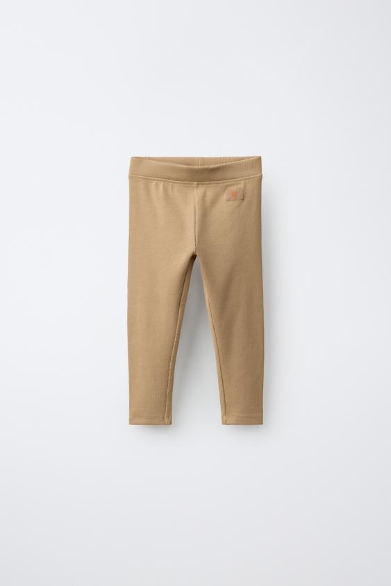 RIBBED LEGGINGS WITH LABEL - Light camel by Zara - Image 0