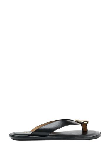 FLAT SANDALS WITH METAL DETAIL - Black by Zara - Image 0