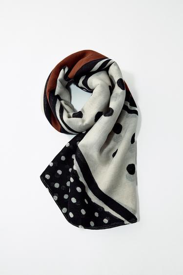 PRINTED COTTON SCARF - Brown by Zara