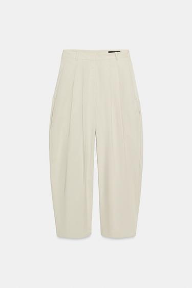 Zara ZW COLLECTION LIMITED EDITION PLEATED PANTS - Light beige
