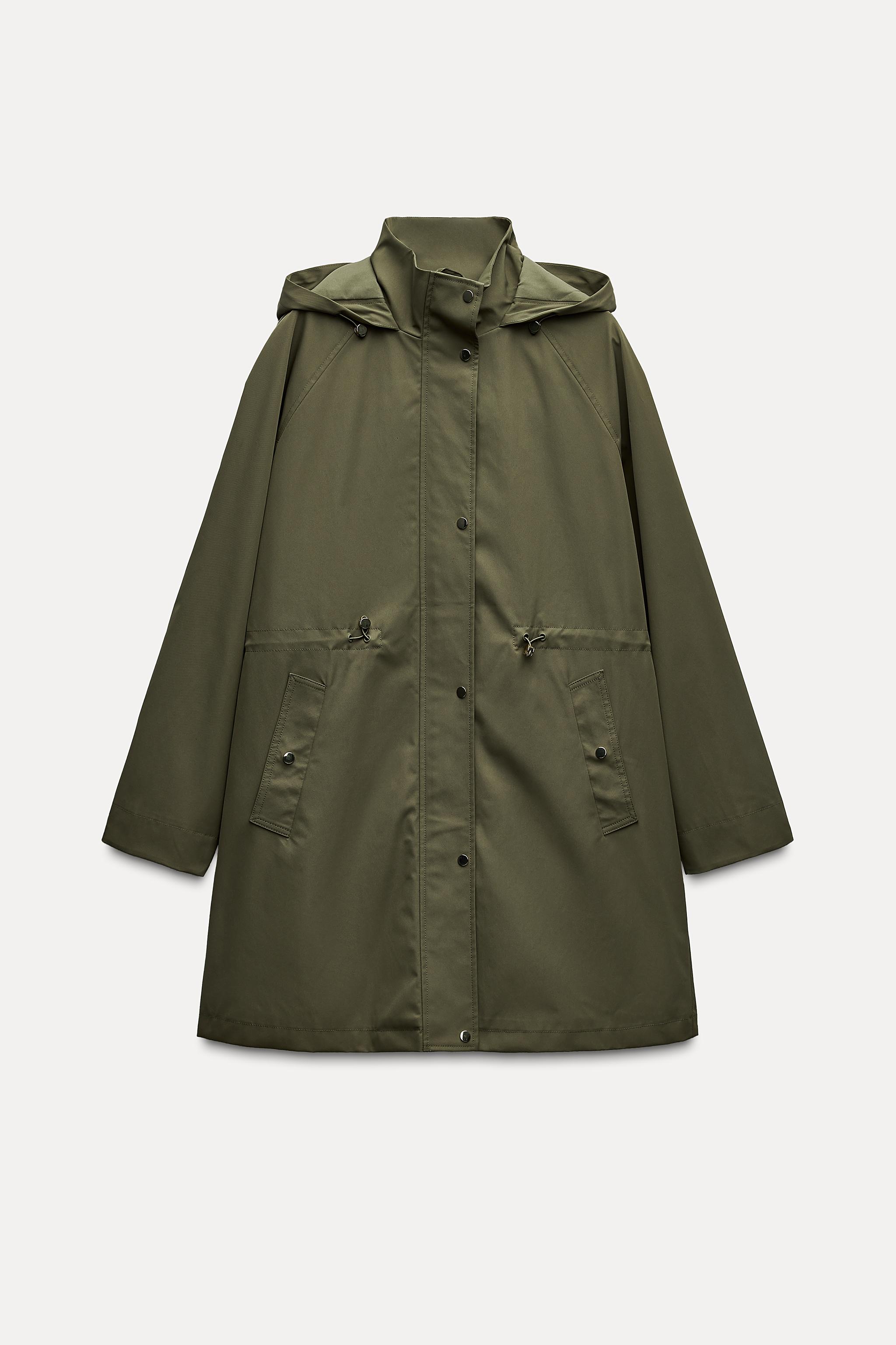 TECHNICAL reliable EFFECT FABRIC LONG JACKET Khaki