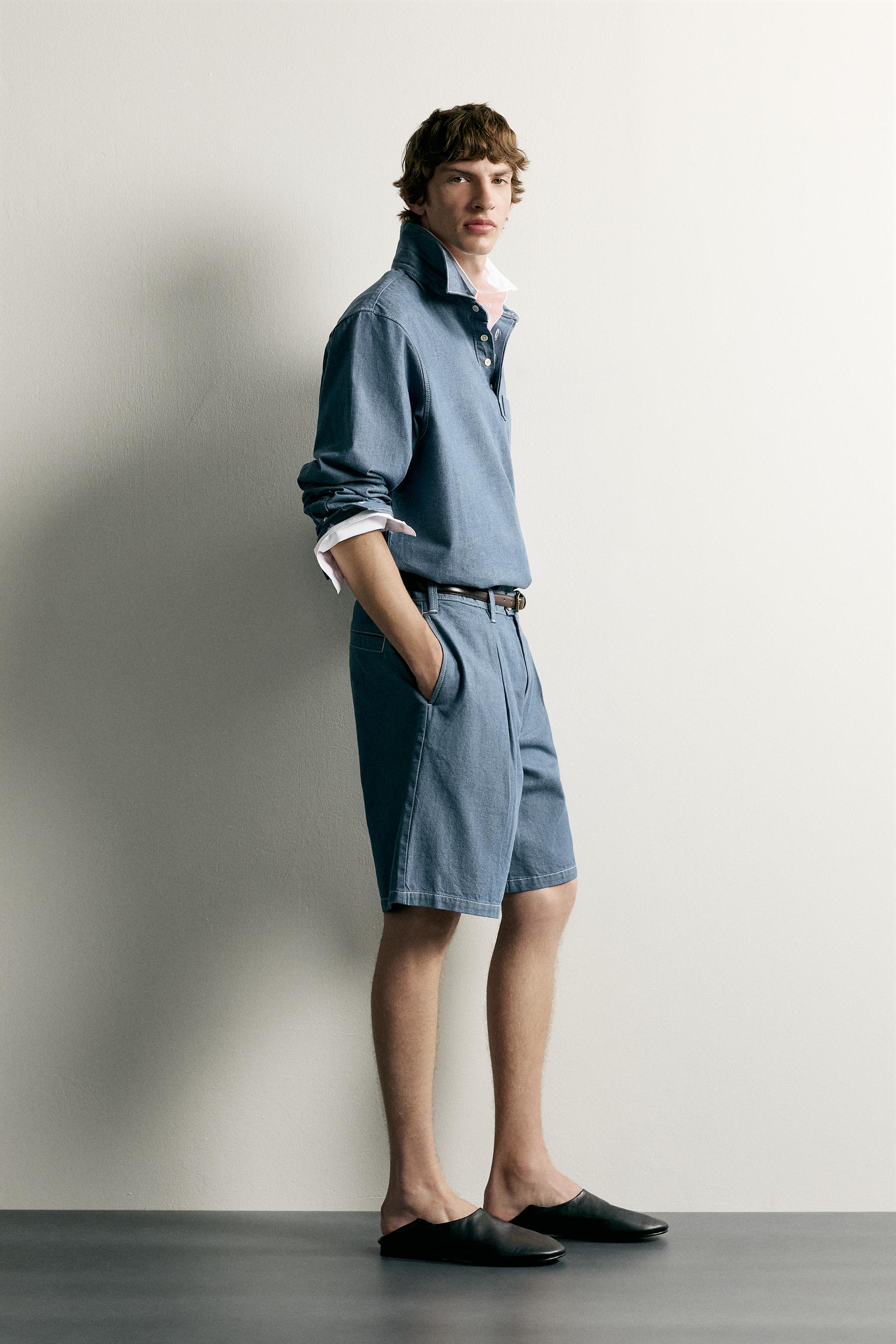WASHED LIGHTWEIGHT DENIM POLO SHIRT