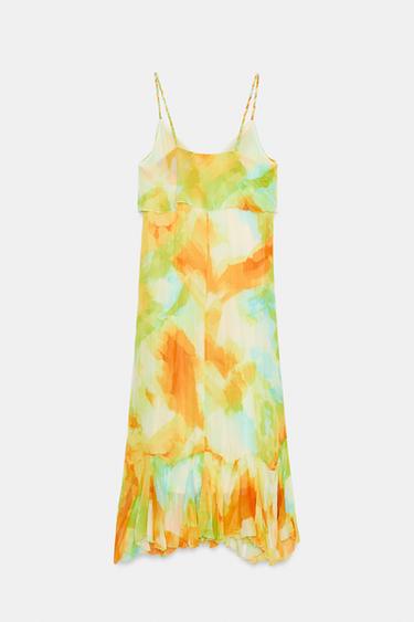 Zara PRINTED RUFFLE MIDI DRESS - TYEAMARILLO