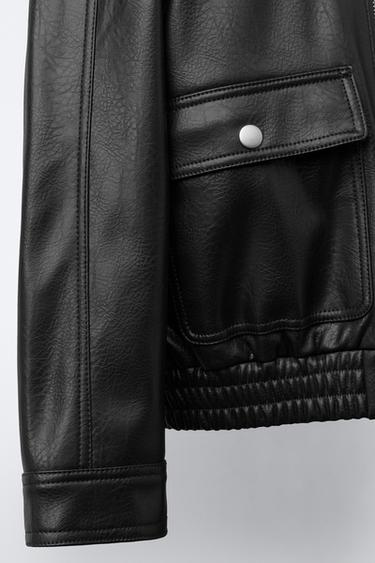 Zara FAUX LEATHER JACKET WITH POCKETS - Black