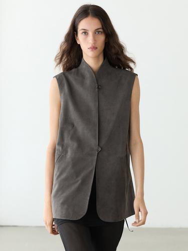 Zara Leather waistcoat with velvet finish - Black gold