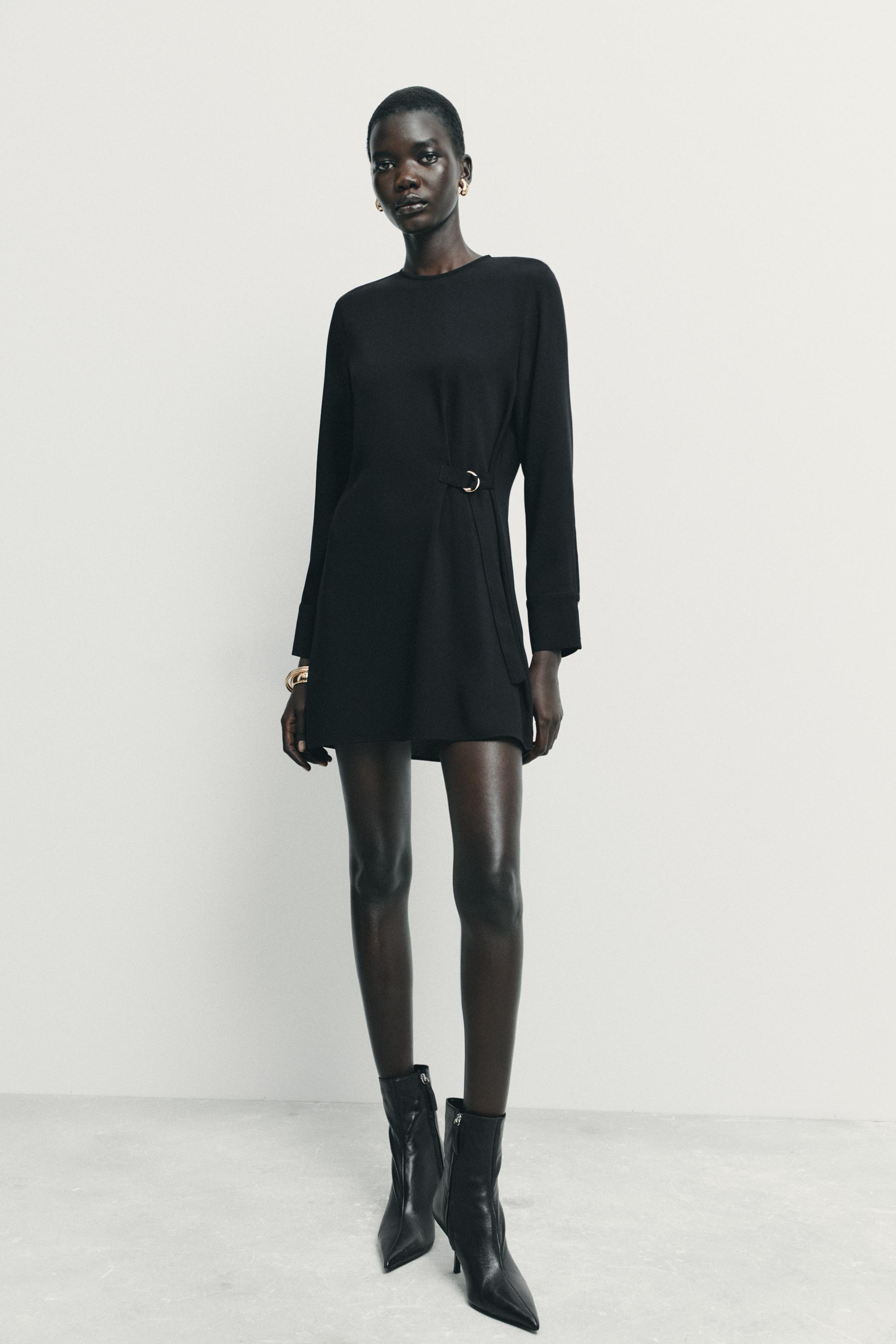 long sleeve bubble dress Long Sleeve Mini Dress Black Women's Bubble Skirt Cocktail Dress – ZINNTRA
